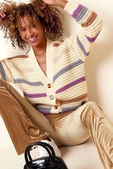 Cardigan en grosse maille Blanc cassé S/M h5 Image3